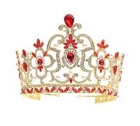 Corona de tiara de la reina barroca con accesorios para el cabello de la boda de cristal nupcial (color: verde mediano, tamaño: corona) (corona roja)