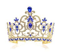 Corona de tiara de la reina barroca con accesorios para el cabello de la boda de cristal nupcial (color: verde mediano, tamaño: corona) (corona azul de zafiro)