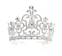 Corona de tiara de la reina barroca con accesorios para el cabello de la boda de cristal nupcial (color: verde mediano, tamaño: corona) (corona blanca plateada gruesa)