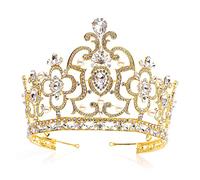 Corona de tiara de la reina barroca con accesorios para el cabello de la boda de cristal nupcial (color: verde mediano, tamaño: corona) (corona dorada)