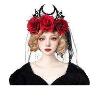 Corona De Tiara Gótica, Diadema Con Rosas Rojas Y Negras, Tocado Novia Rey para Halloween, Bruja For Cosplay, For Fiesta Mascarada Adecuadas Para Muchas Ocasiones(Red)