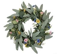 Corona de vegetación artificial de 42 cm, resistente a los rayos UV, seda y plástico, para colgar en la puerta, para primavera, verano, Navidad, decoración de granja