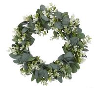 Corona de vegetación realista con hermosas flores de eucalipto, perfecta para dar la bienvenida a los invitados en tu puerta