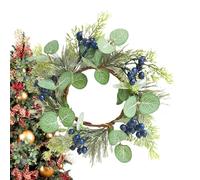 Corona de velas de eucalipto - Guirnalda sintética de arándanos, arreglo de de primavera, decoración de manto navideño de granja, centro de mesa, accesorio artesanal ecológico, diseño artificia