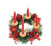 Corona de Velas navideñas - Guirnalda de Adviento Creativa con 4 Portavelas - Decoración de Corona Artificial de Interior con piñas de Frutos Rojos, Coronas navideñas de 11,81 Pulgadas para Fiestas