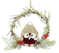 Corona decorada de ratán con búho con ramas de abeto, flores artificiales, bayas, corona de Navidad, corona de Navidad, corona de adviento, corona de Navidad, decoración de puerta, figura de animales,