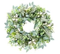 Corona Decorativa de eucalipto 60 cm, Corona Artificial de Flores y Hojas con Bayas Blancas, Corona de Puerta Hecha a Mano para Todas Las Estaciones, decoración del hogar