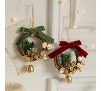 Corona Decorativa navideña, Campanas y Cintas conectadas de Forma Segura, fácil de Colgar y exhibir.(Red Ribbon Garland)