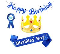 Corona del rey de cumpleaños para niños, coronas de cumpleaños, conjunto de decoraciones de pancartas de cumpleaños - Happy Festival Badge Decorative Hairband para disfraz fiesta