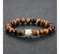 Corona dorada antigua con cuentas de piedra de lava de ojo de tigre natural de 8 mm para hombres, pulseras de yoga, joyería-CHINA_A