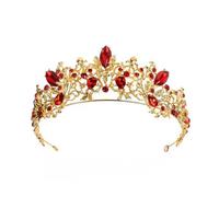 Corona dorada vintage con diamantes de imitación de cristal rojo, tiara de estilo barroco, tocado formal de bola de boda