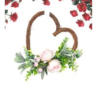 Corona En Forma De Corazón - Corona De Corazón Hecha A Mano De ABS De 35 Cm | Wreath De Flores Del Rosario | Decoración De La Puerta Principal Del Día De San Valentín Diseñada Para La Granja Interior