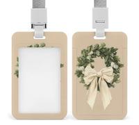 Corona Evergreen con lazo de terciopelo crema, soporte para tarjetas de identificación, clip retráctil, protector de tarjetas, placa de nombre, etiqueta de nombre para trabajo, oficina, médico