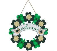 Corona feliz del día de San Patricio: decoración de puerta de trébol de madera de 12 pulgadas con sombrero y pies de duende, colgante de pared verde para puerta delantera, porche o fiesta (30 cm