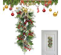 Corona festiva de invierno - Decoración navideña artificial de 64 cm para el hogar y el porche | Guirnalda realista de temporada con piñas y bayas para fiestas de exhibición de ventana y celebración