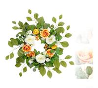 Corona floral artificial de 65 cm con rosa, peonía y eucalipto con girasol, ramo decorativo para el hogar, sala de estar o fiesta de boda (naranja)