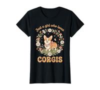 Corona Floral Corgi Welsh Dog «Just a Girl Who Loves Corgis» Camiseta