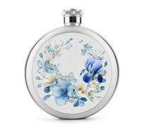 Corona floral de acuarela suave azul pastel flor petaca de acero inoxidable para licor, botella de vino portátil de bolsillo redondo para bebida, 5 onzas