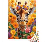 Corona Floral de Jirafa 1000 Piezas Stock De Cartas Premium Rompecabezas Conjunto Amantes De La Familia Divertido Juego Alivio del Estrés Decoración De Paredes 52x38cm/1000pcs