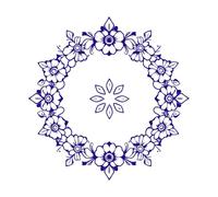 Corona floral intrincada y detallada con arte lineal y un motivo geométrico central. Calcomanías de pared de vinilo 54.6x55.4cm Se puede modificar y añadir información Azul oscuro