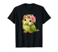 Corona Floral Lindo Loro Verde Pájaro Primavera Camiseta