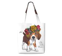 Corona floral para la cabeza de cachorro beagle，Bolsas de supermercado reutilizables, bolsas de compras, bolsas de lona de gran capacidad, bolso de hombro