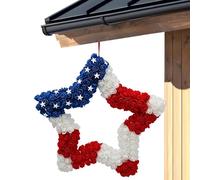 Corona genérica del 4 de julio - Decoraciones de guirnalda artificial patriótica - Corona blanca azul para día de la independencia pared ventana interior