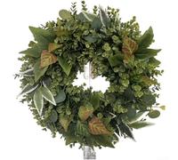 Corona inspirada en primavera que contiene hojas de eucalipto, flores de girasol y tallos de vid para espacios comerciales residenciales (3514 pulgadas)