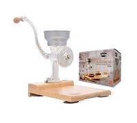 Corona Molinillo de maíz y granos de hierro fundido con mesa de madera, molinillo de maíz, molinillo de granos, molinillo manual con mesa para maíz, arroz, lentejas, garbanzos, molinillo de hierro