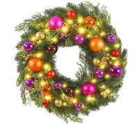 Corona Navidad con LED Luces, Ulinek 40 Leds 40CM Corona Navidad para Puerta con Agujas de Abeto Artificiales, Bolas Multicolor, Decoración Navideña para Puerta de Casa Escalera Escaparates