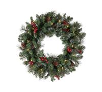 Corona navideña, 46 cm Corona navideña con luces, coronas navideñas LED con piñas y bayas para puerta de casa o escalera
