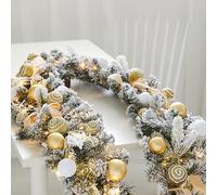 Corona Navideña Artificial de 1,8 Metros con Luces Adornadas con Piñas, Frutos Rojos y Lentejuelas. Adecuado para escaleras Interiores, repisas de chimeneas y exhibiciones Festivas de Invierno. Gold