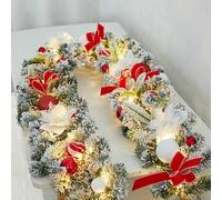 Corona Navideña Artificial de 1,8 Metros con Luces Adornadas con Piñas, Frutos Rojos y Lentejuelas. Adecuado para escaleras Interiores, repisas de chimeneas y exhibiciones Festivas de invie Red-White