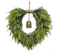 Corona navideña bohemia en forma de corazón con campanas, guirnalda de flores artificiales para decoración de puerta delantera, colgante de pared festivo rústico, 50 cm