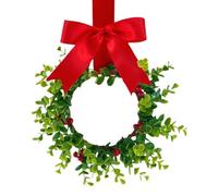 Corona navideña con lazo, corona de Navidad de granja - Coronas de ventana de frutas rojas navideñas de 11.81 pulgadas con lazo a cuadros | Decoraciones navideñas interiores y exteriores, colgador de