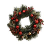 Corona navideña con Luces, Coronas navideñas iluminadas para Puerta de con Agujas de Pino y Bayas, Corona de Pino sintético para Interiores, para Exteriores, Paredes Interiores