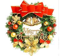 Corona navideña con Luces para Puertas de Entrada, Ventanas al Aire Libre con Lazos Rojos, Campanas, Adornos navideños Dorados, Coronas iluminadas con Pilas, Decoraciones navideñas navideñas,/rojo-12