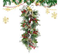 Corona Navideña - Coronaa De Puerta De 64 Cm, Decoración De Puerta Navideña, Accesorios De Lazos De Campanas De PVC 3D | Coroa de día de huevo Artificial resistente para casa, granja, interior, porche