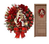 Corona Navideña: De Aguja De Pino De Frutos Rojos, Decoración Navideña De Hoja Perenne, Acento Festivo En La Pared Interior Y Exterior, Colgante De Puerta De Temporada | Ideal Para Chimenea, Re