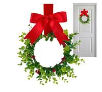 Corona navideña rústica, coronas navideñas para puerta de entrada,Corona de vacaciones con a cuadros de 11.81 pulgadas - Decoraciones navideñas interiores y exteriores de vegetación artificial
