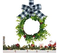 Corona navideña rústica, coronas navideñas para puerta de entrada - Corona de vacaciones con lazo a cuadros de 11.81 pulgadas | Decoraciones navideñas interiores y exteriores, colgador de puerta de