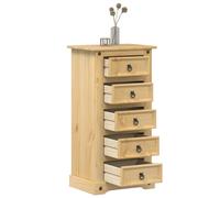 Corona Nightstand Solid Pine Wood 53x39x103 cm with 5 Drawers, Rustic Bedside Table for Bedroom & Living Room, Sturdy Honey Wax Finish, Metal Handles, Wall Mountable