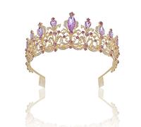 corona nupcial Corona de reina for mujer, corona de novia retro barroca, accesorios for el cabello de boda, cristal morado, diamantes de imitación, tiaras de novia, coronas, tocado, diadema, adorno fo