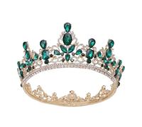 Corona Nupcial Redonda De Cristal Barroco De Lujo, Corona De Campeón Del Concurso De Gemas Verdes Esmeralda Delicado Cómodo(C5)
