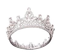 Corona Nupcial Redonda De Cristal Barroco De Lujo, Corona De Campeón Del Concurso De Gemas Verdes Esmeralda Delicado Cómodo(C2)