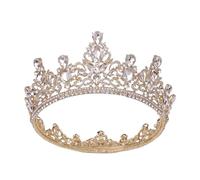 Corona Nupcial Redonda De Cristal Barroco De Lujo, Corona De Campeón Del Concurso De Gemas Verdes Esmeralda Delicado Cómodo(C3)