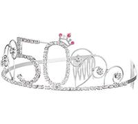 Corona para el pelo 50 cumpleaños Happy Birthday Crystal Rhinestone Crown Ornaments Wedding Hair Band Comb Headband for Women (50th Birthday)