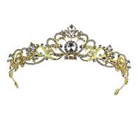 Corona para mujer, corona para niñas, diadema de cristal, corona de princesa, accesorios para el cabello para novia, fiesta de cumpleaños, corona de boda (dorado, 31 cm)
