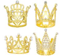 Corona para pastel, 4pcs Crown Cake Topper 4 Style Golden Color for Birthday, Wedding & More
