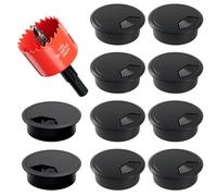 Corona perforadora de 50 mm con 10 pasacables para escritorio, salida de cables, color negro, pasacables redondos para mesa, oficina y encimeras